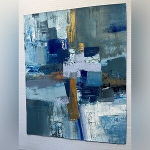 Abstract Blue and Gold Painting Unframed 16x20